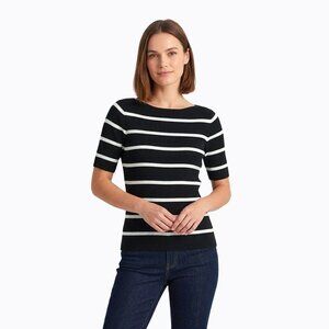 Vtg Ralph Lauren Striped Ribbed Knit Sweater PS/PM Cotton BxW Short Sleeve Y2K